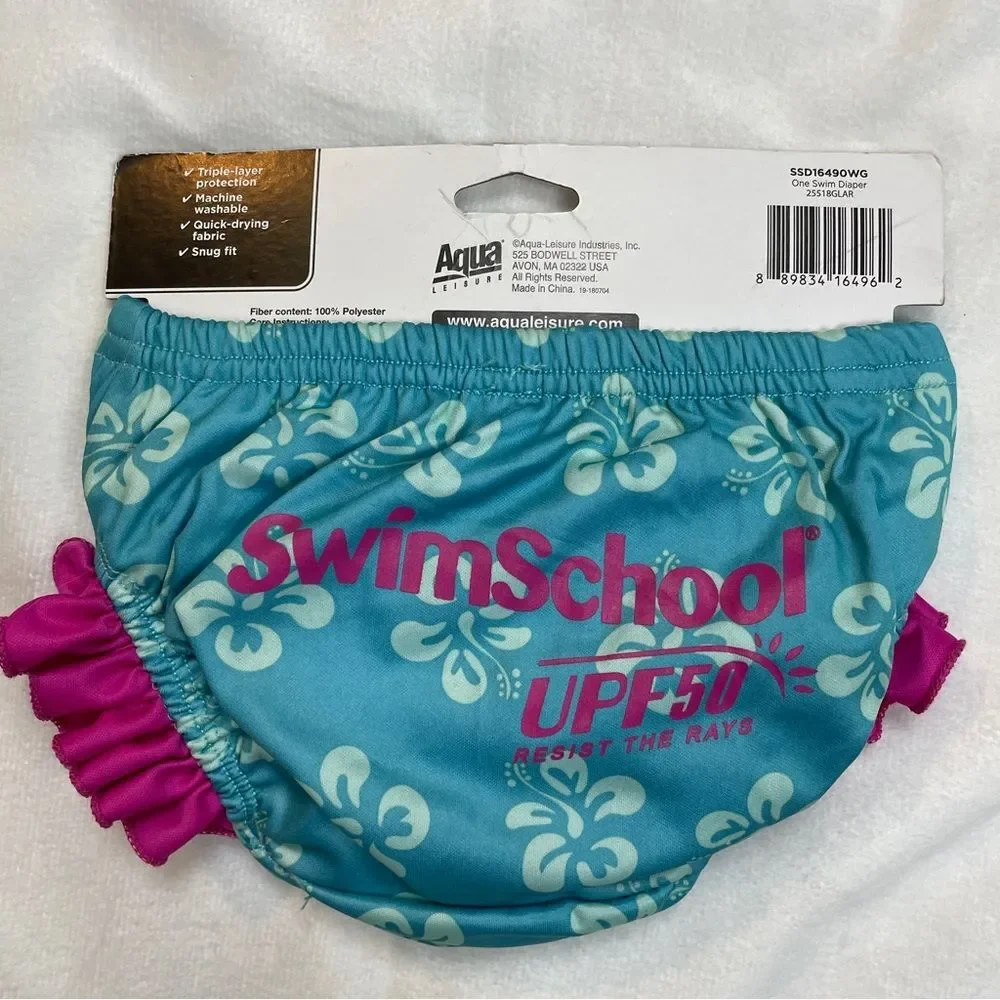 13 - 18 lbs 6 Months Reusable Swim Diaper - Blue & Pink Ruffles UPF 50
